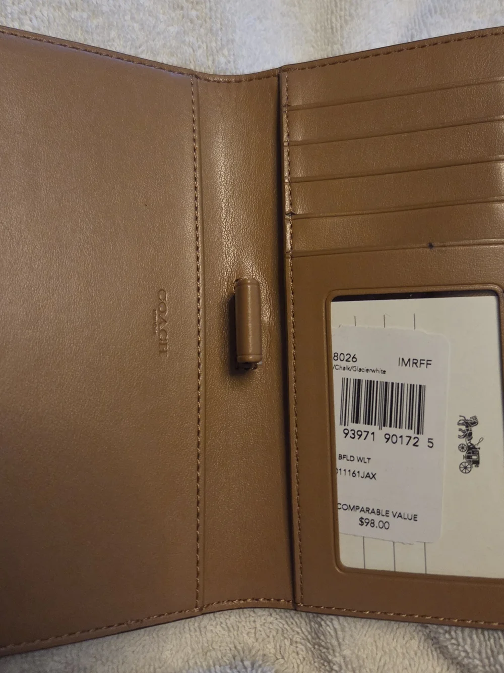 Coach White Checkbook Cover with Gold Logo Accent